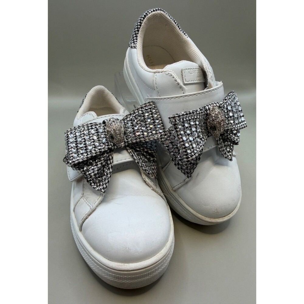 Kurt Geiger Mini Laney Bow Little Girls White Sneakers Rhinestone Sz US 9M/EU25